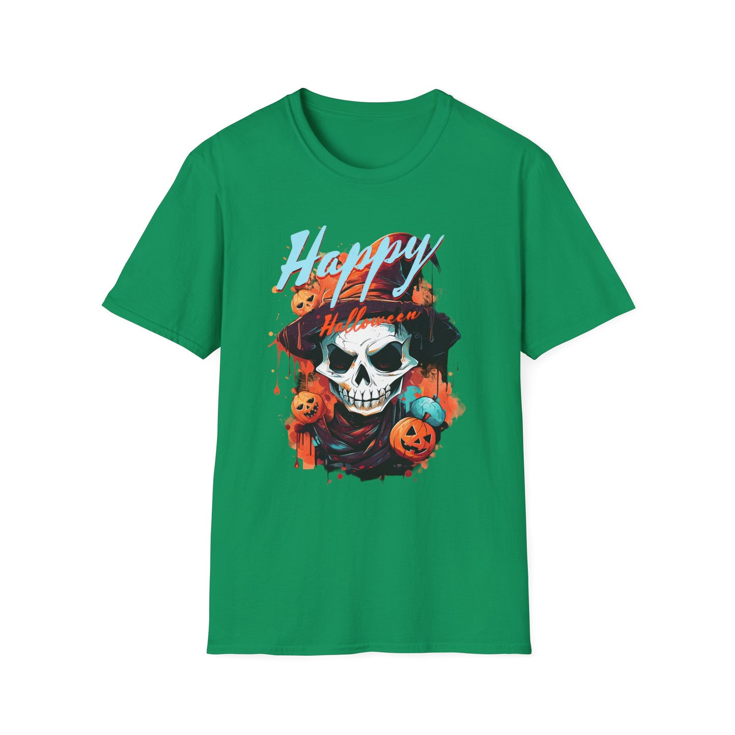 Happy Halloween Skull T-Shirt | Mens Softstyle Tee for Spooky Season