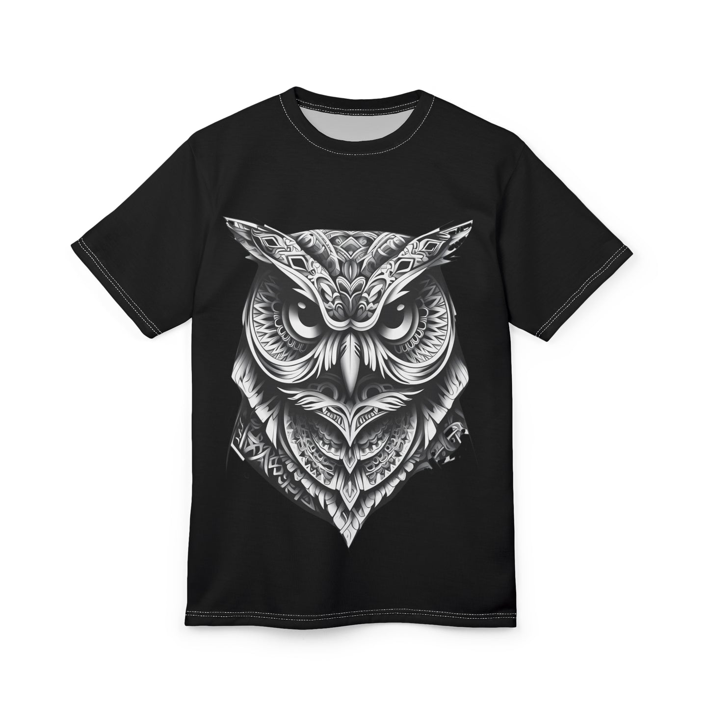 Mystical Owl Unisex Cut & Sew Tee - Bold Black Graphic T-Shirt for Animal Lovers