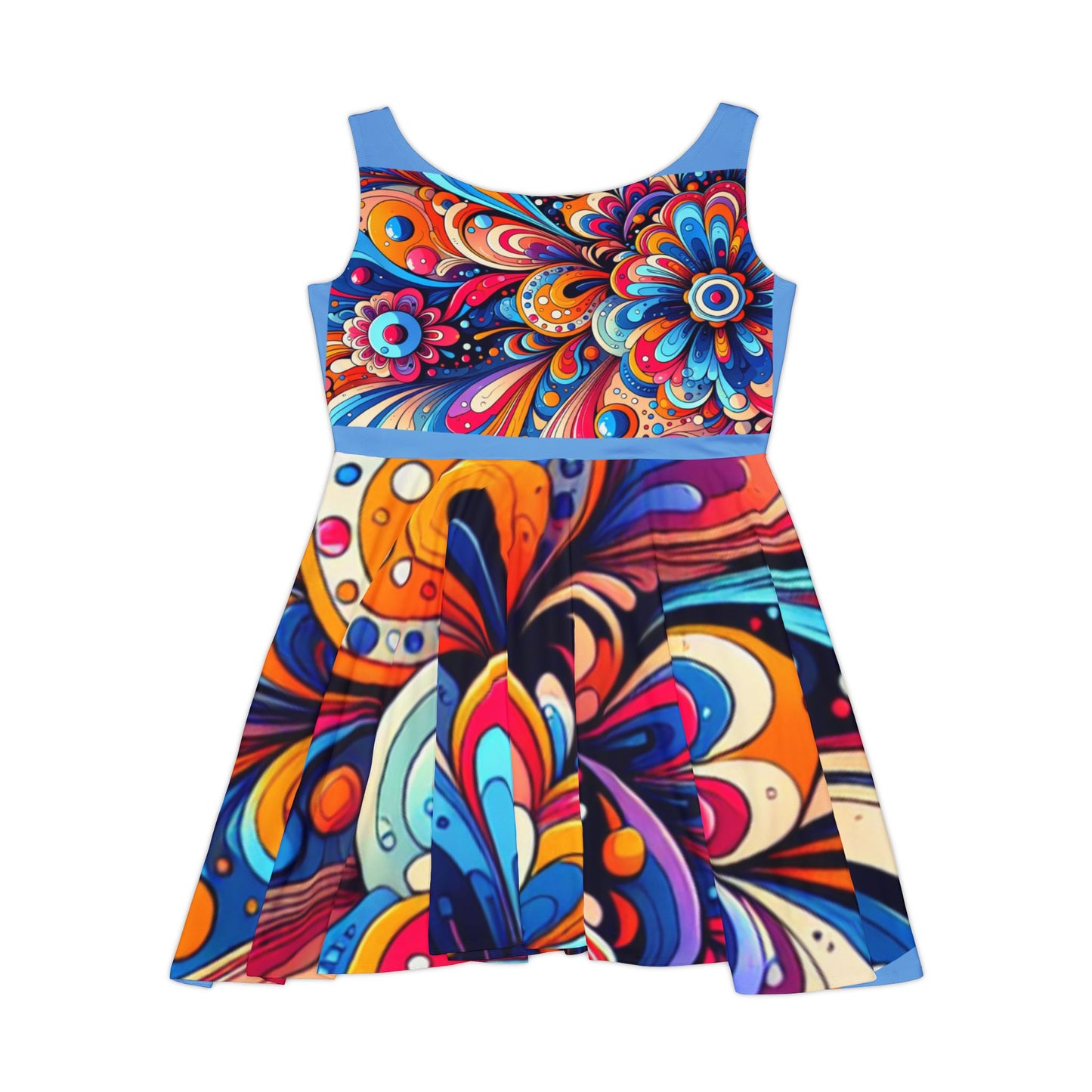 Vibrant Women's Skater Dress - Colorful Floral Print for Summer Fun