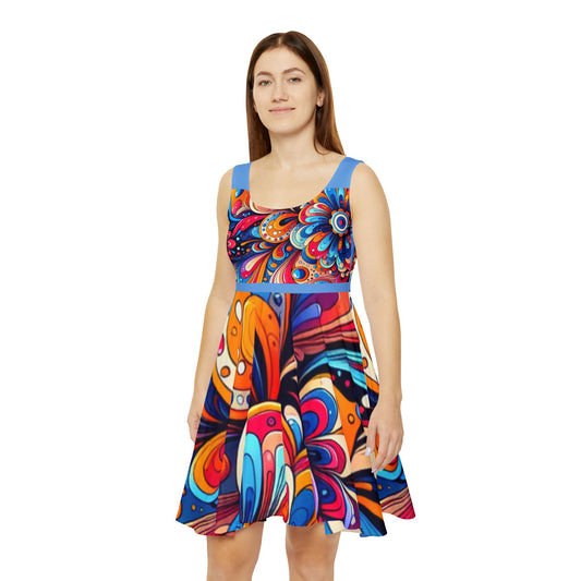 Vibrant Women's Skater Dress - Colorful Floral Print for Summer Fun