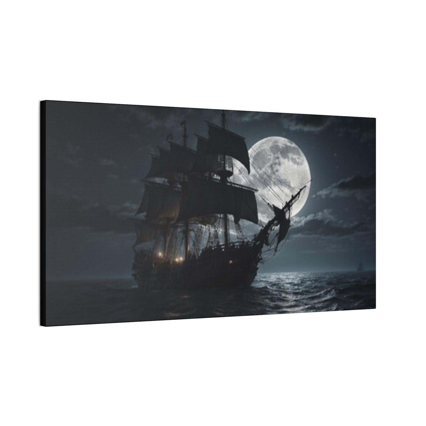 Nautical Canvas Art - Pirate Ship at Moonlight