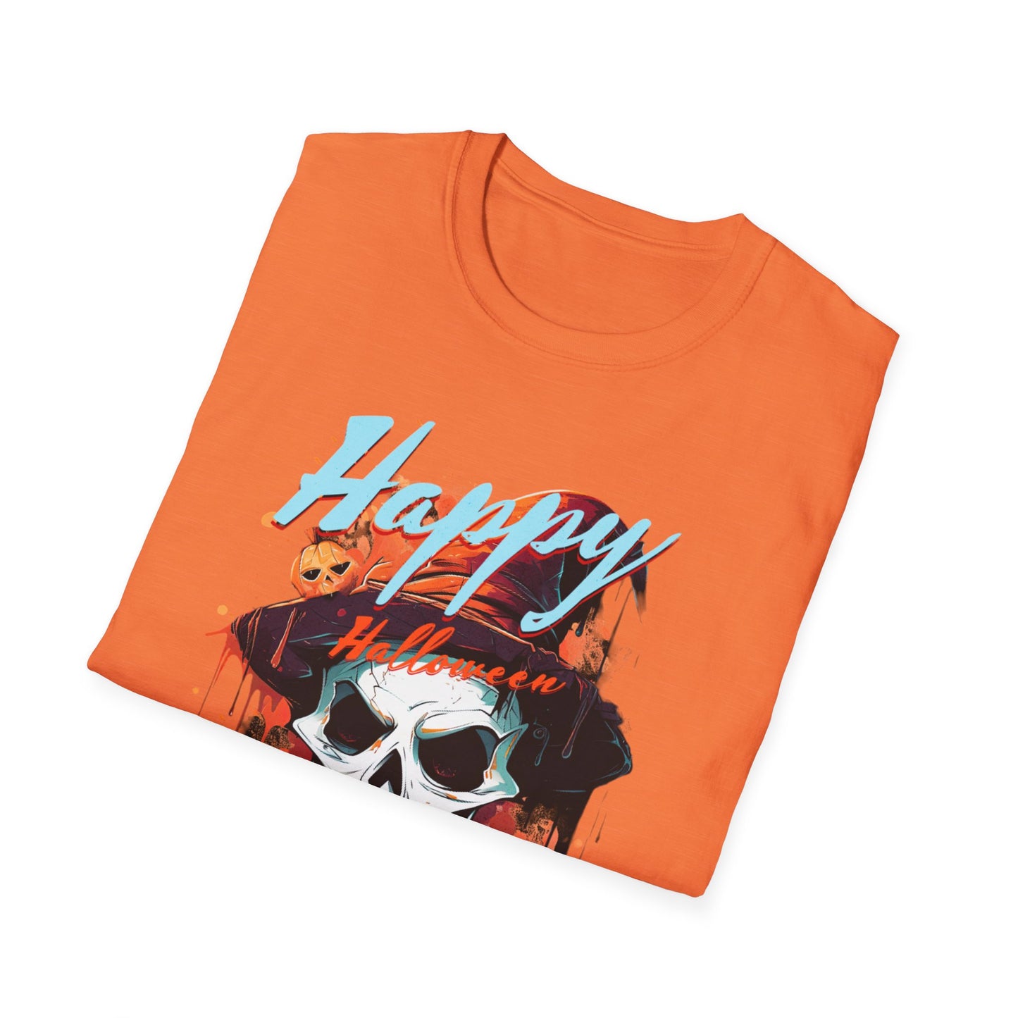 Happy Halloween Skull T-Shirt | Mens Softstyle Tee for Spooky Season