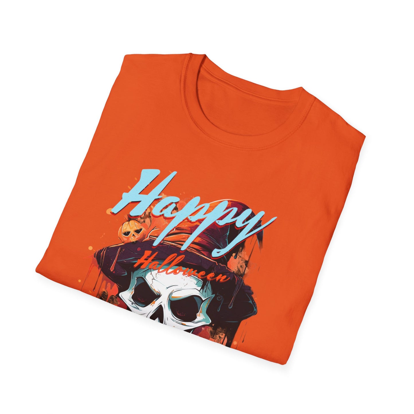 Happy Halloween Skull T-Shirt | Mens Softstyle Tee for Spooky Season