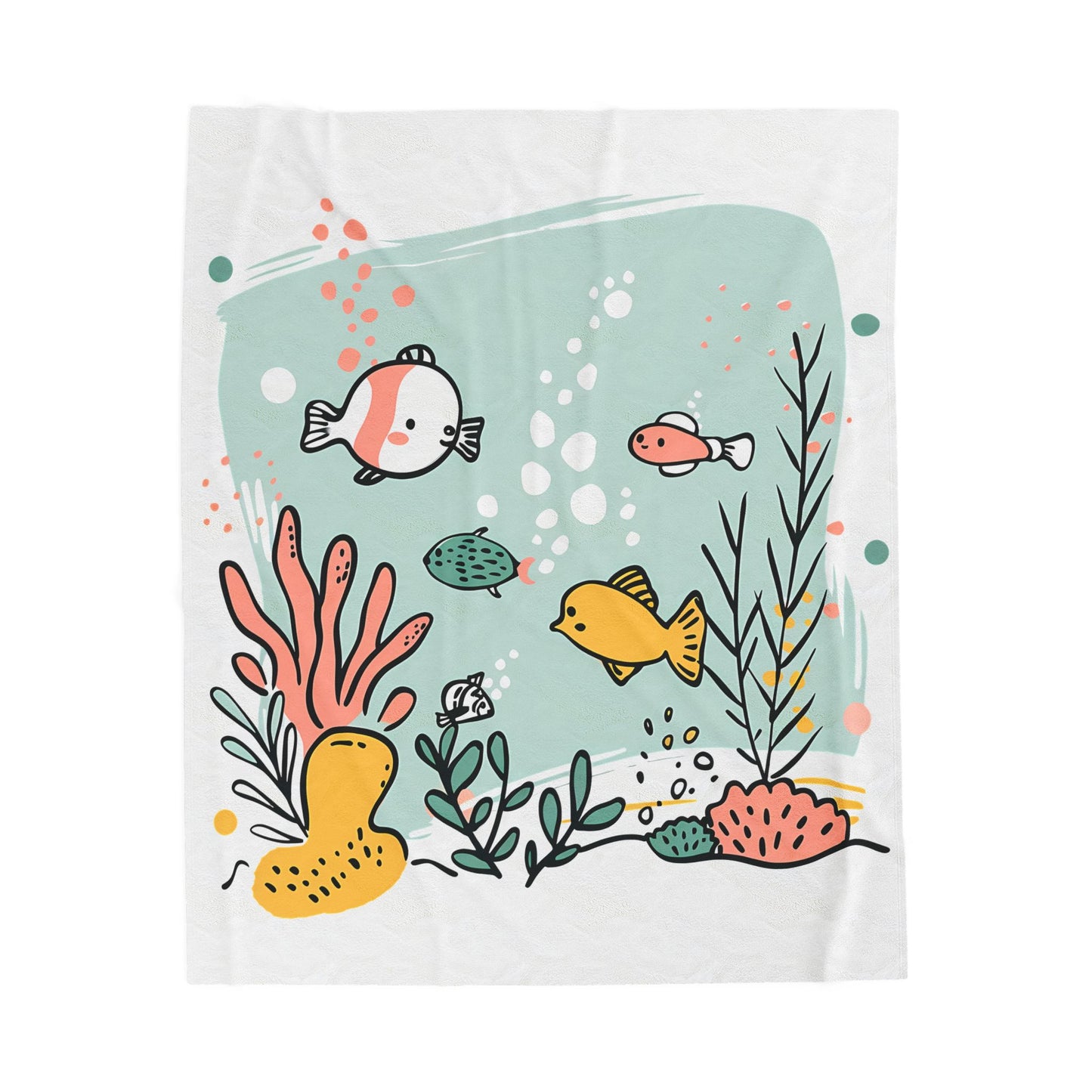 Velveteen Plush Blanket - Ocean Fish & Coral Design