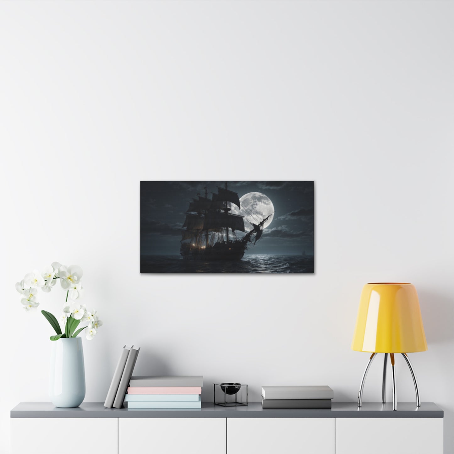 Nautical Canvas Art - Pirate Ship at Moonlight