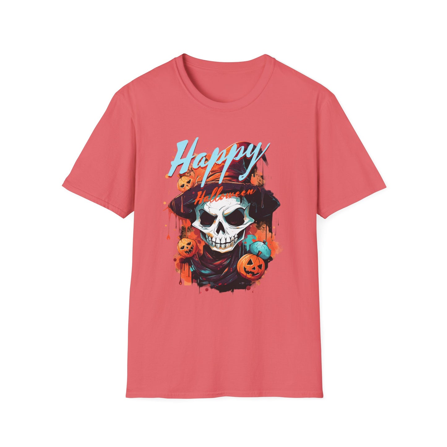 Happy Halloween Skull T-Shirt | Mens Softstyle Tee for Spooky Season