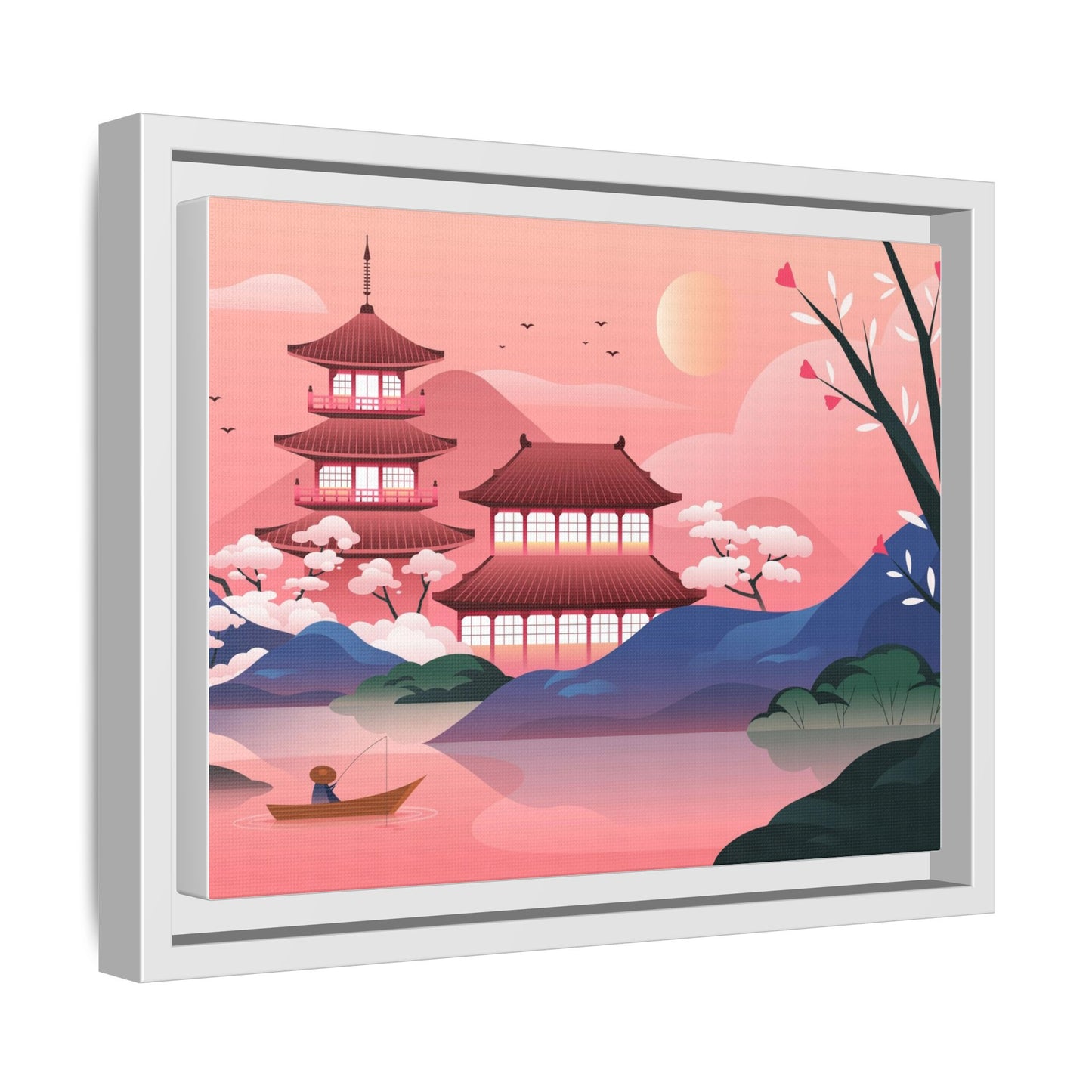 Serene Asian Landscape Framed Canvas | Multi-Color Wall Art Decor