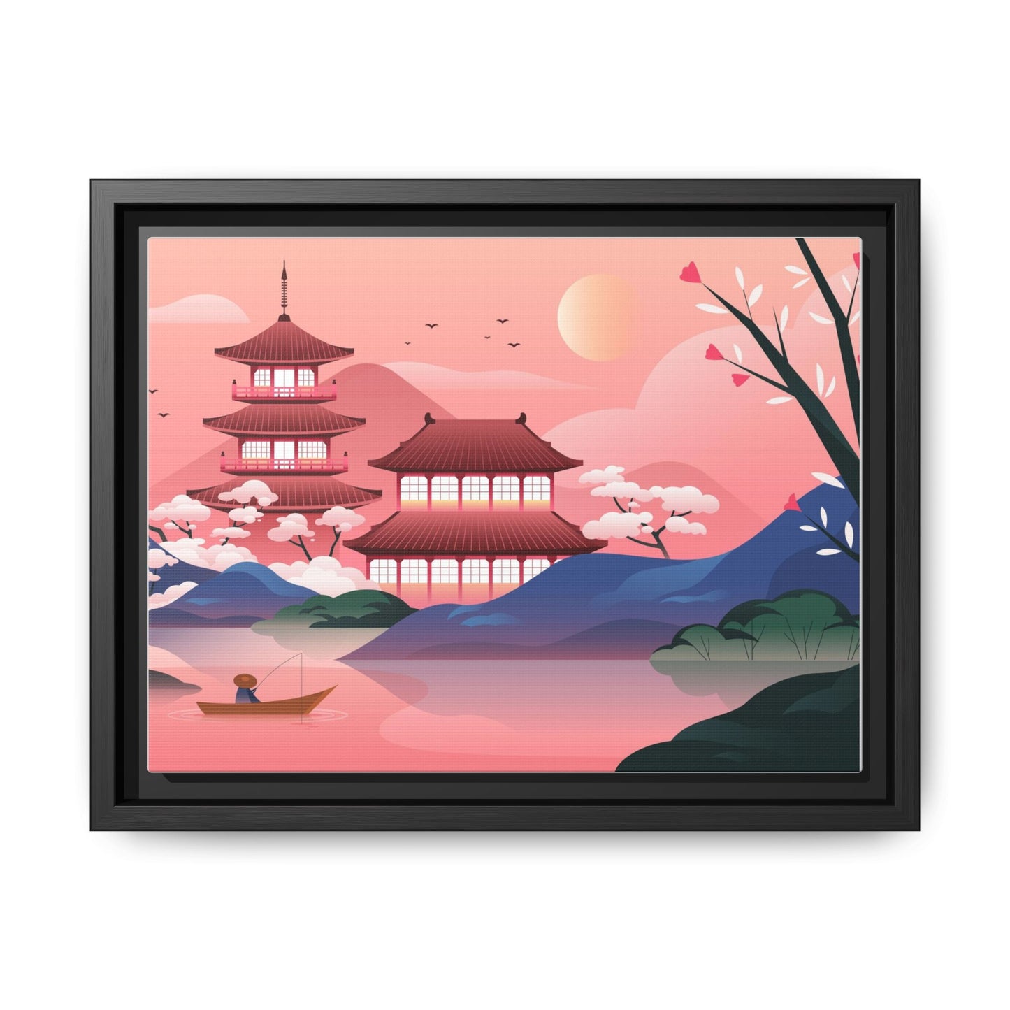 Serene Asian Landscape Framed Canvas | Multi-Color Wall Art Decor