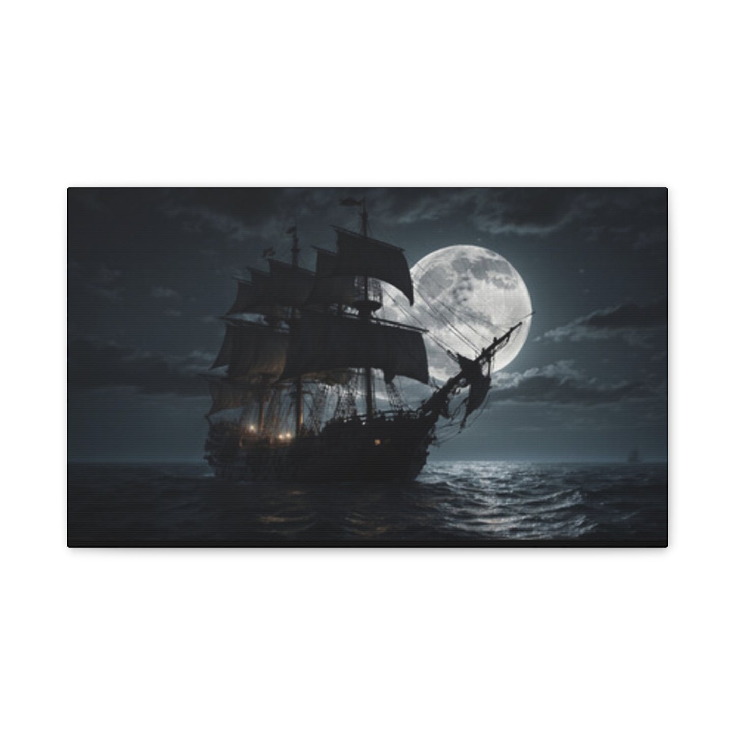 Nautical Canvas Art - Pirate Ship at Moonlight