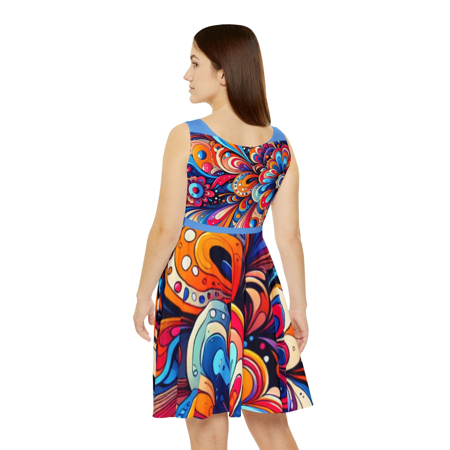 Vibrant Women's Skater Dress - Colorful Floral Print for Summer Fun