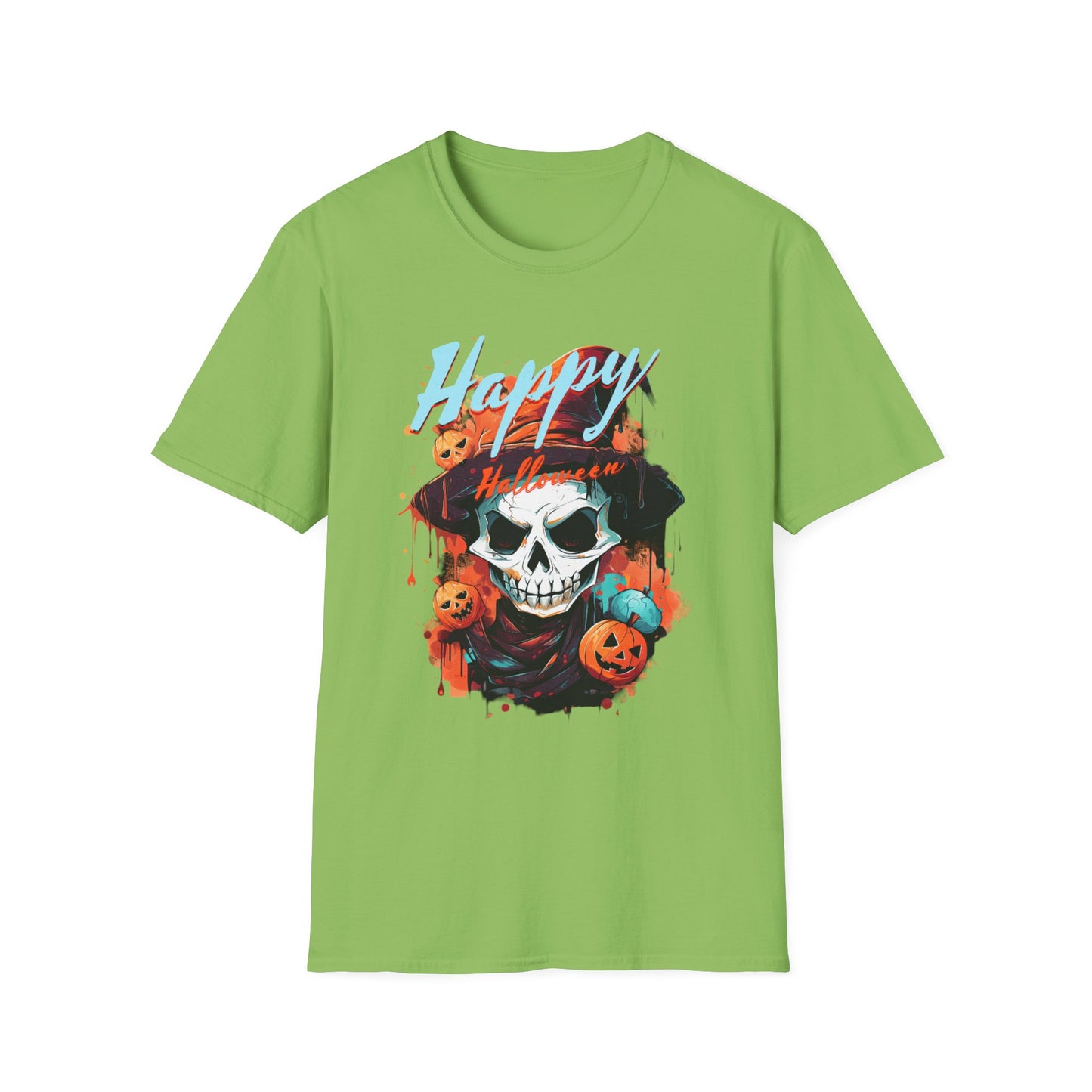 Happy Halloween Skull T-Shirt | Mens Softstyle Tee for Spooky Season