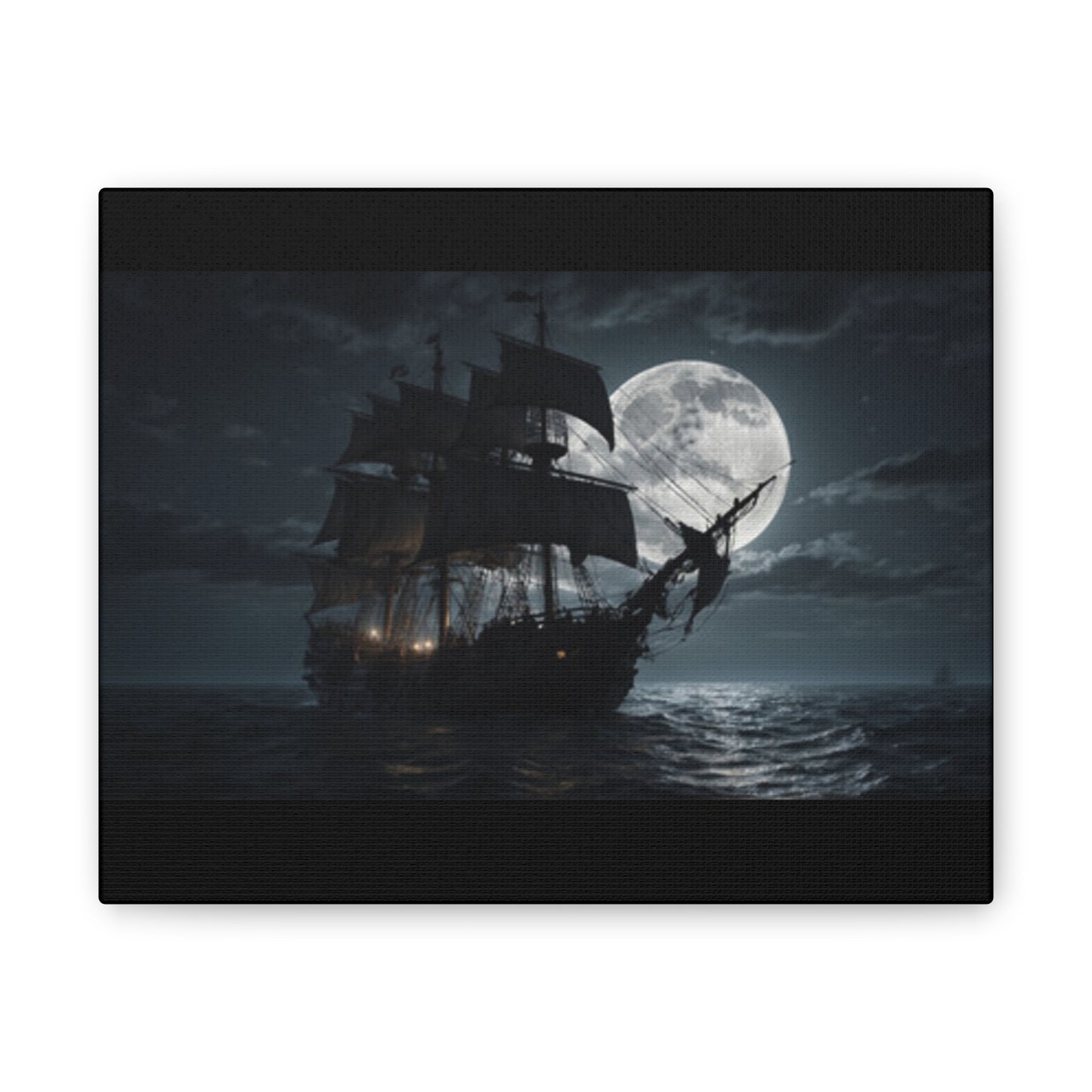 Nautical Canvas Art - Pirate Ship at Moonlight