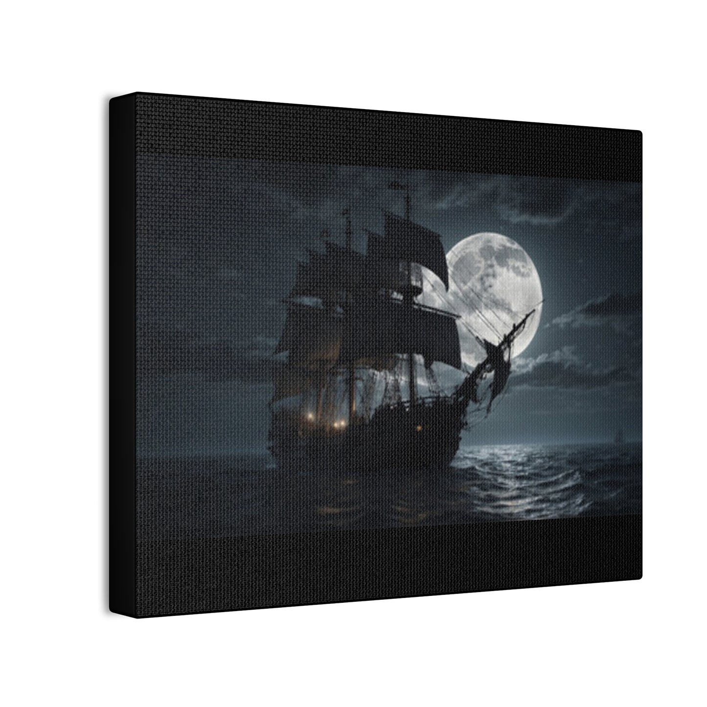 Nautical Canvas Art - Pirate Ship at Moonlight