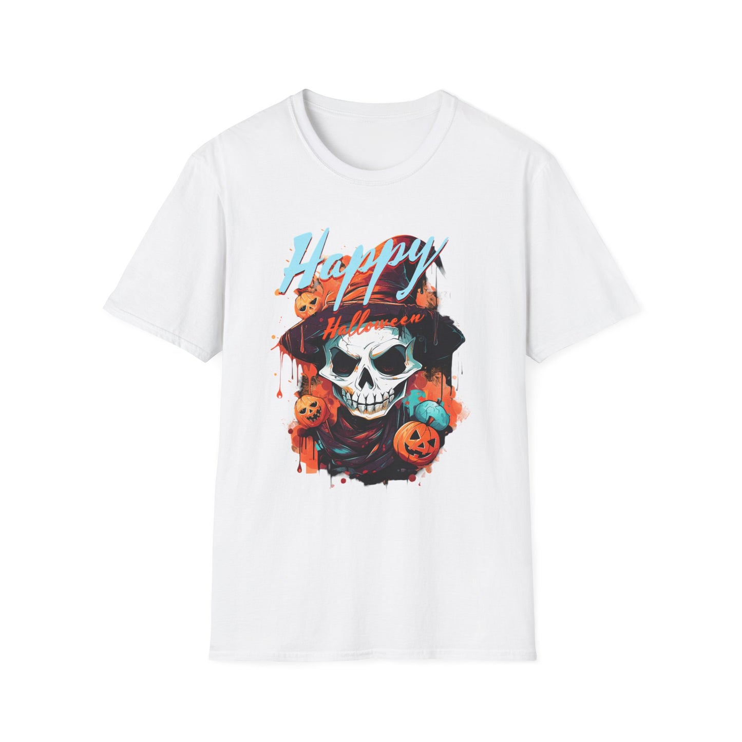 Happy Halloween Skull T-Shirt | Mens Softstyle Tee for Spooky Season