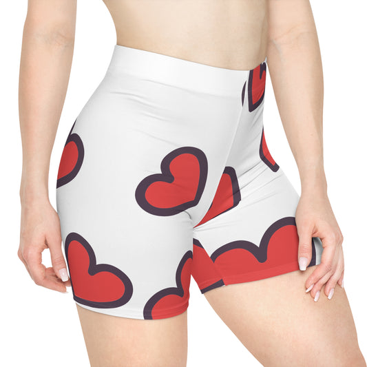 Heart Print Women's Biker Shorts - Stylish & Comfortable Activewear