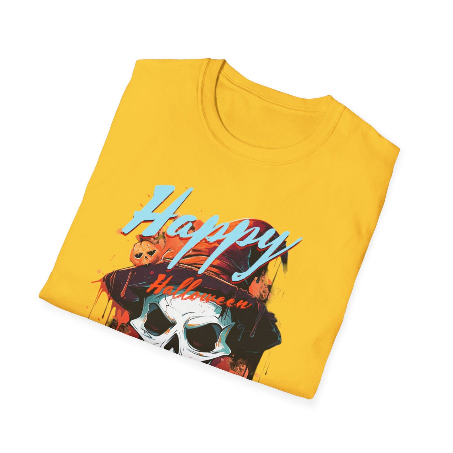 Happy Halloween Skull T-Shirt | Mens Softstyle Tee for Spooky Season