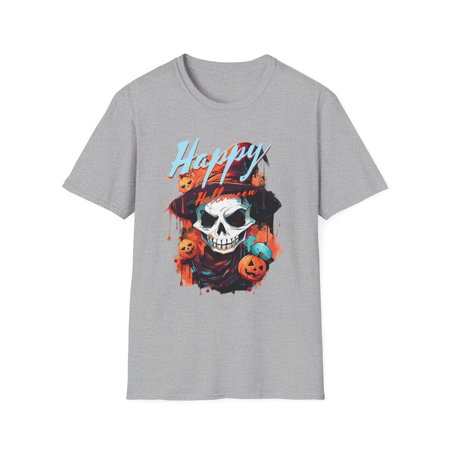 Happy Halloween Skull T-Shirt | Mens Softstyle Tee for Spooky Season