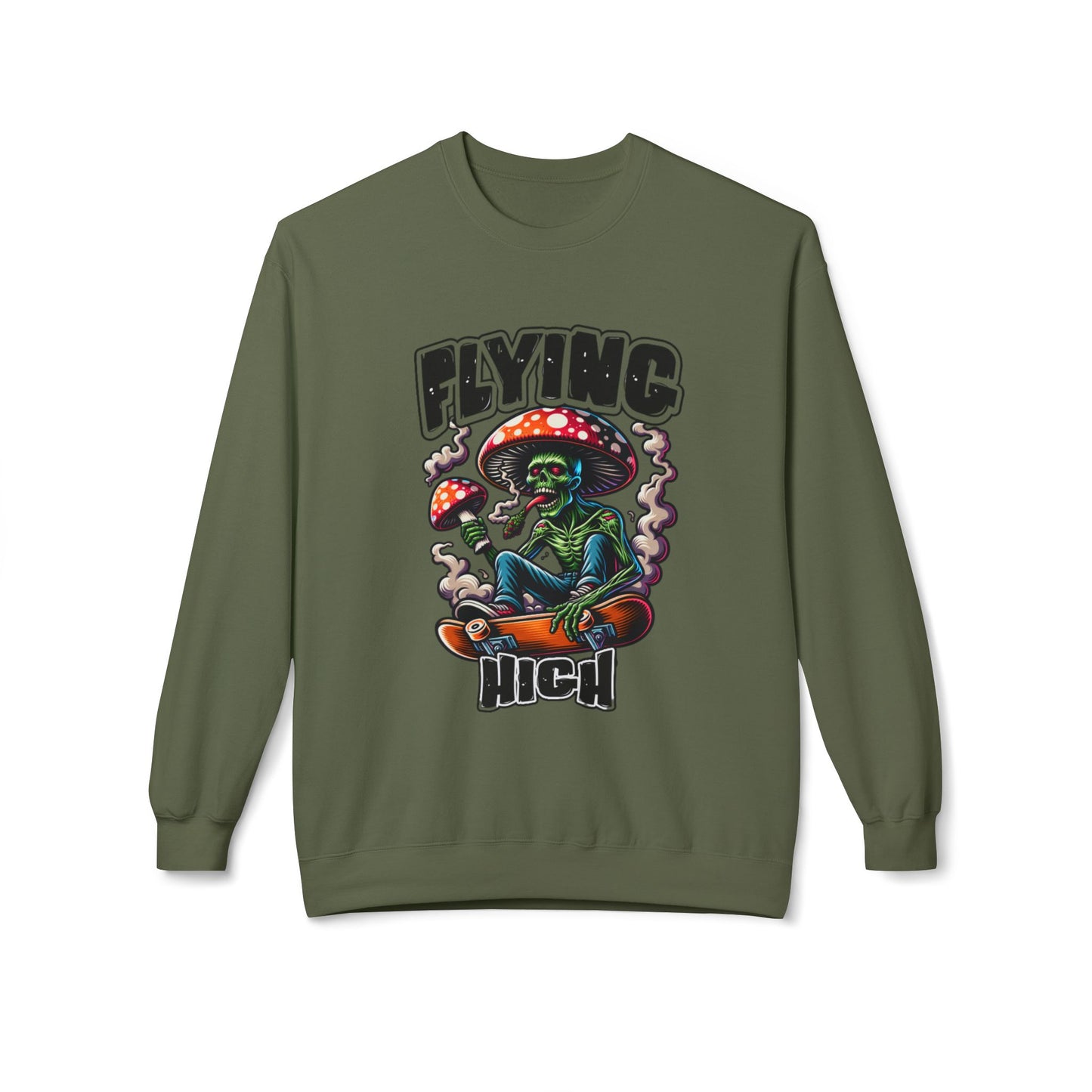 Flying High Alien Graphic Sweatshirt - Mens Fleece Crewneck for Casual Comfort