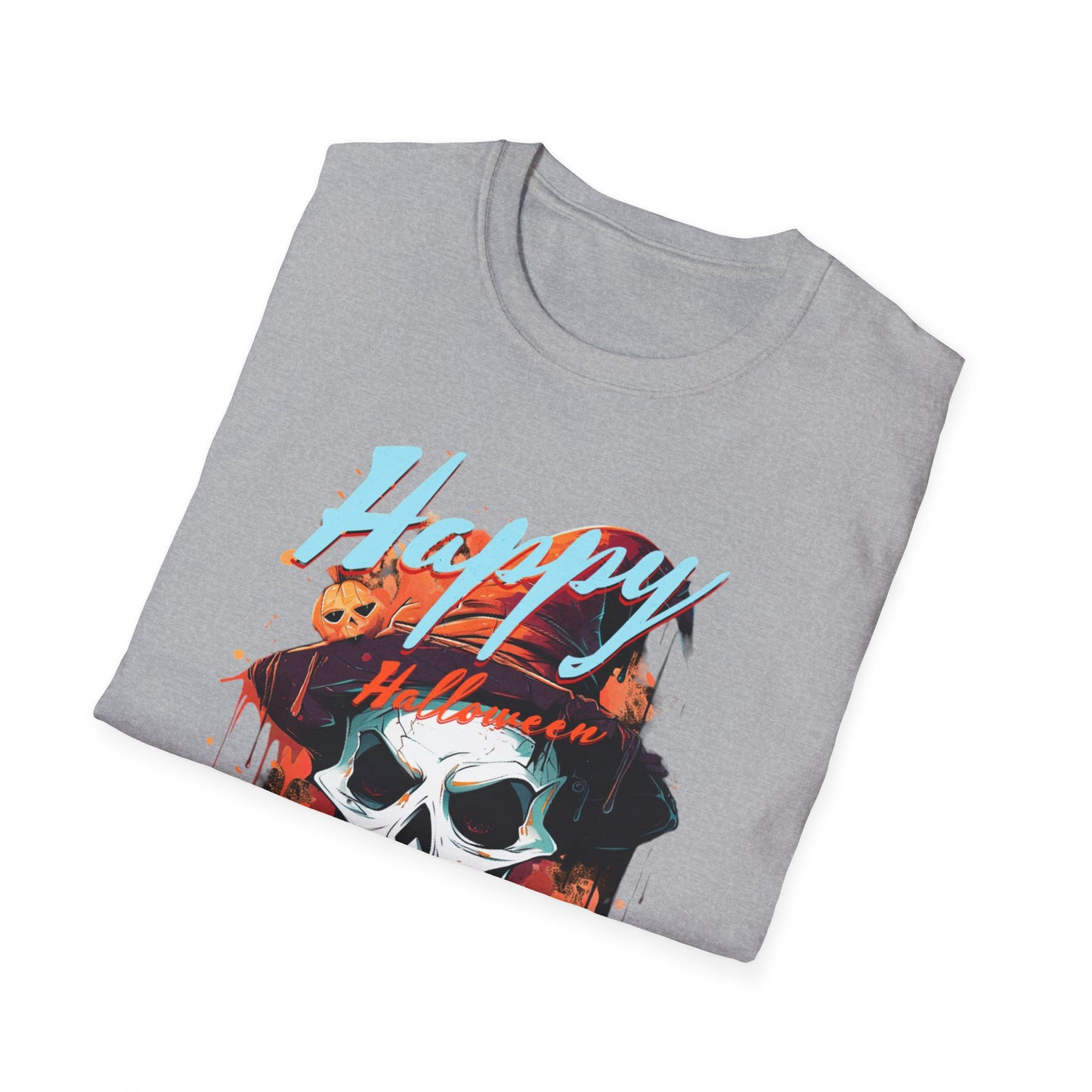 Happy Halloween Skull T-Shirt | Mens Softstyle Tee for Spooky Season