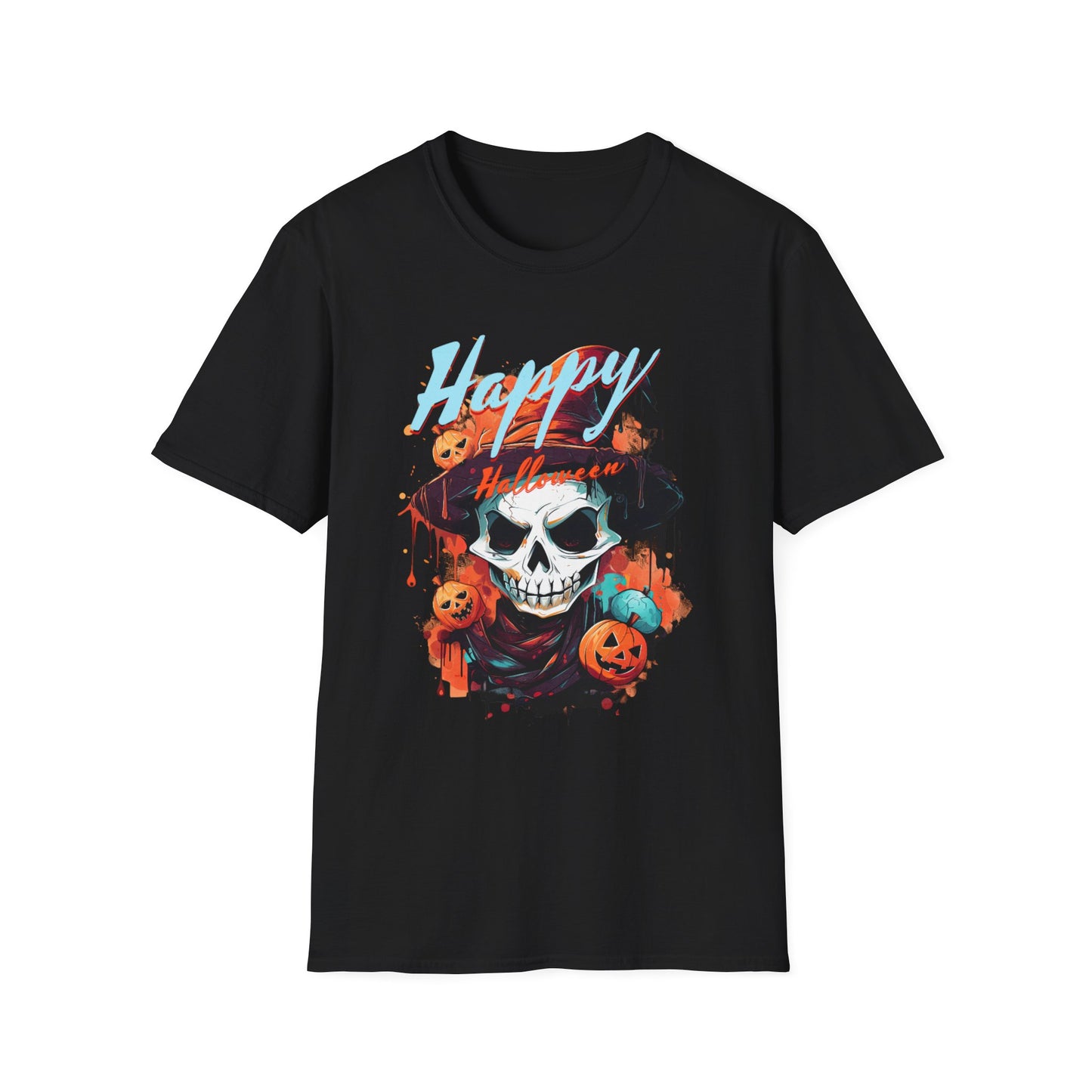 Happy Halloween Skull T-Shirt | Mens Softstyle Tee for Spooky Season