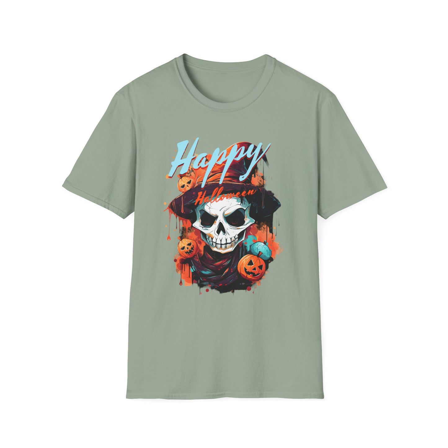 Happy Halloween Skull T-Shirt | Mens Softstyle Tee for Spooky Season