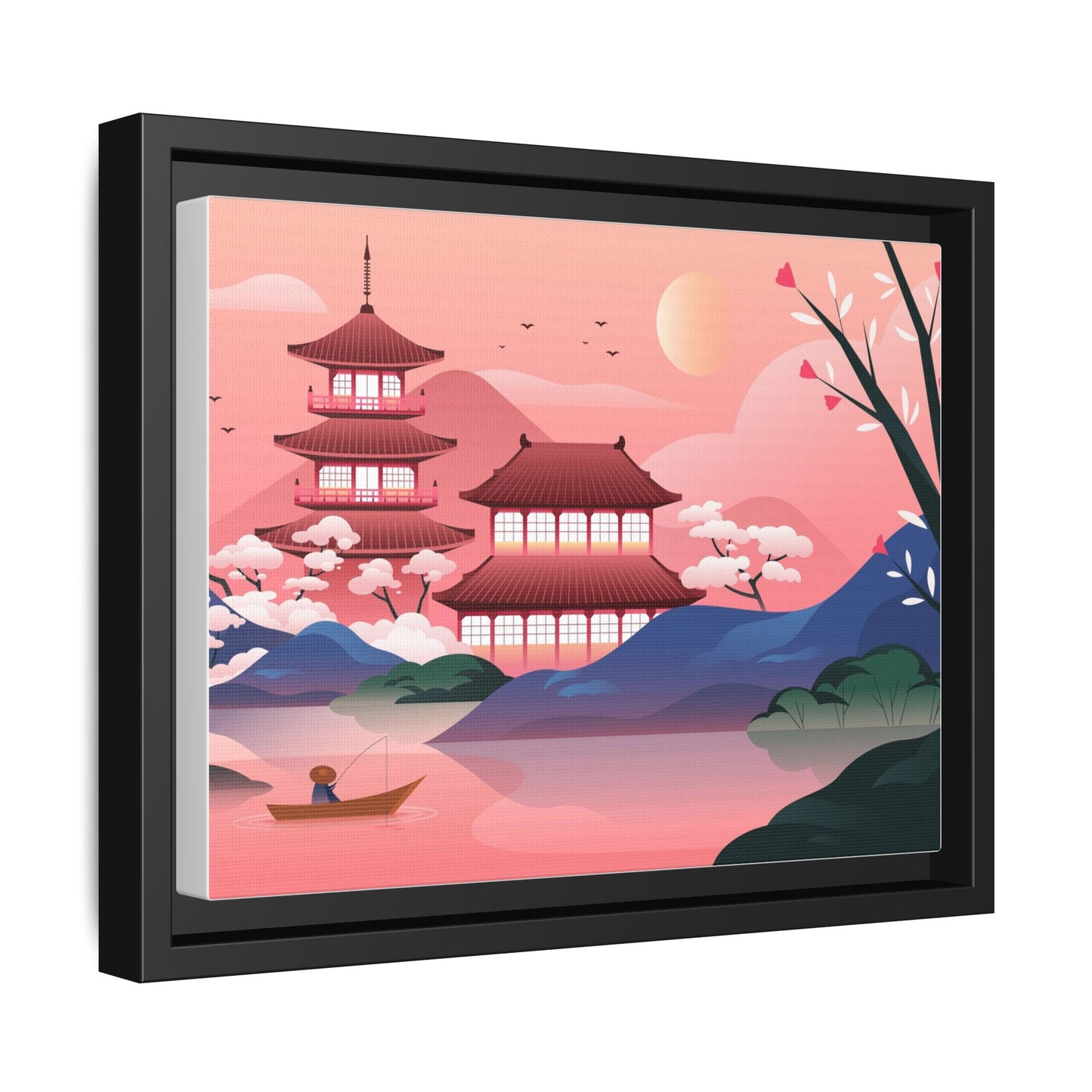 Serene Asian Landscape Framed Canvas | Multi-Color Wall Art Decor