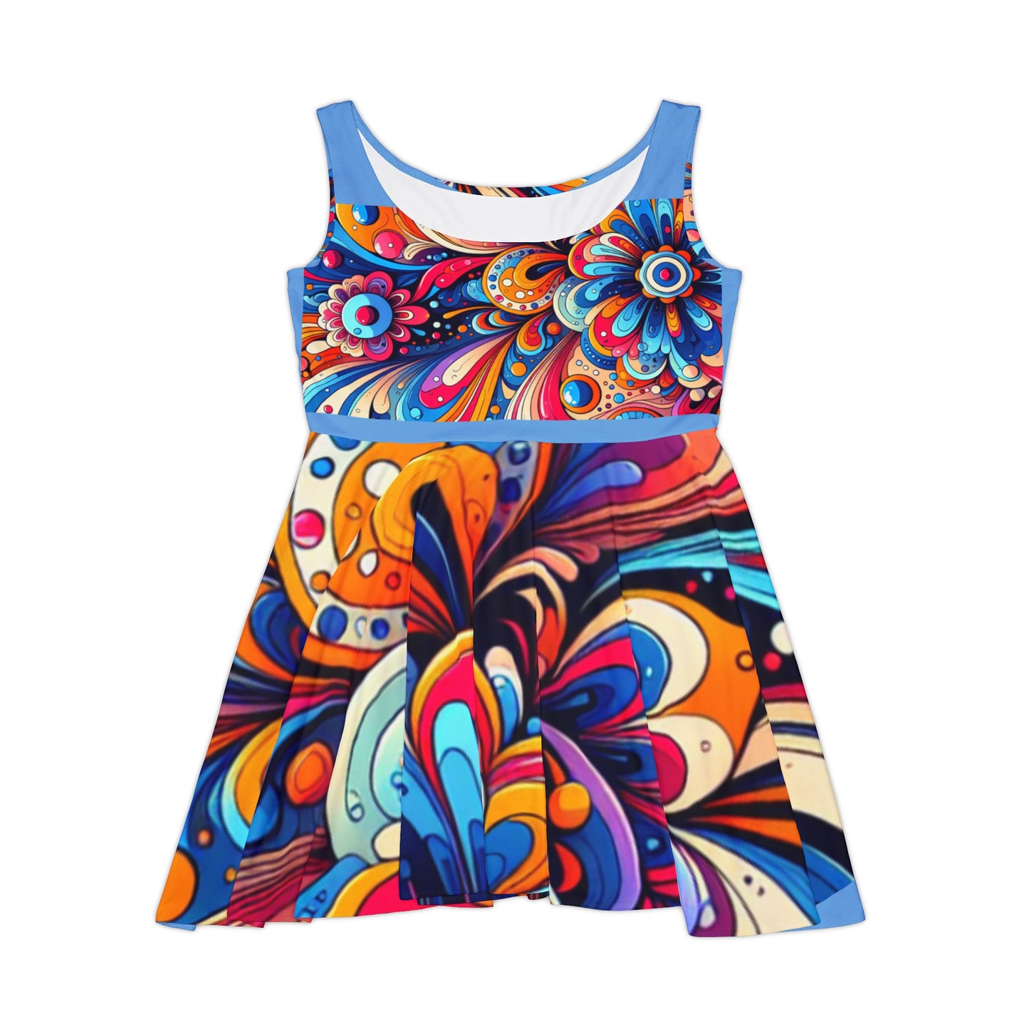 Vibrant Women's Skater Dress - Colorful Floral Print for Summer Fun