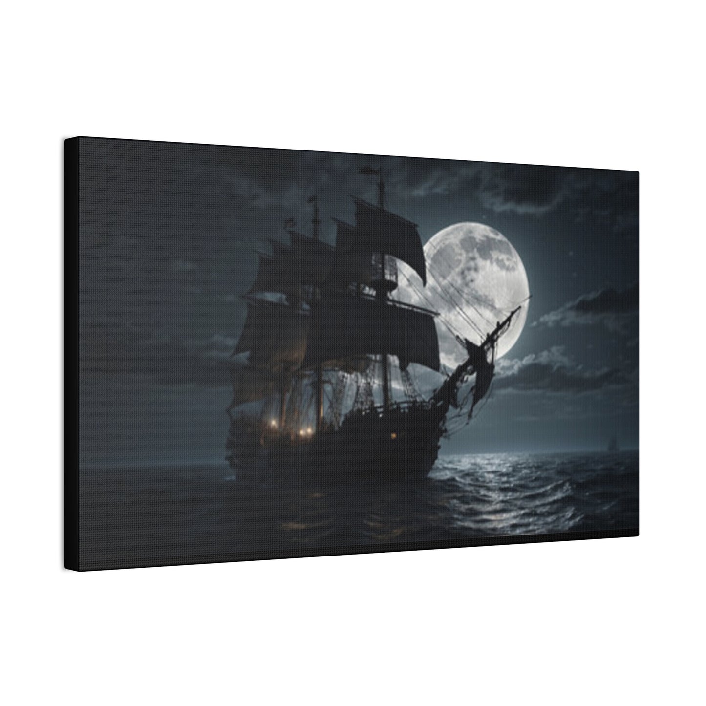 Nautical Canvas Art - Pirate Ship at Moonlight