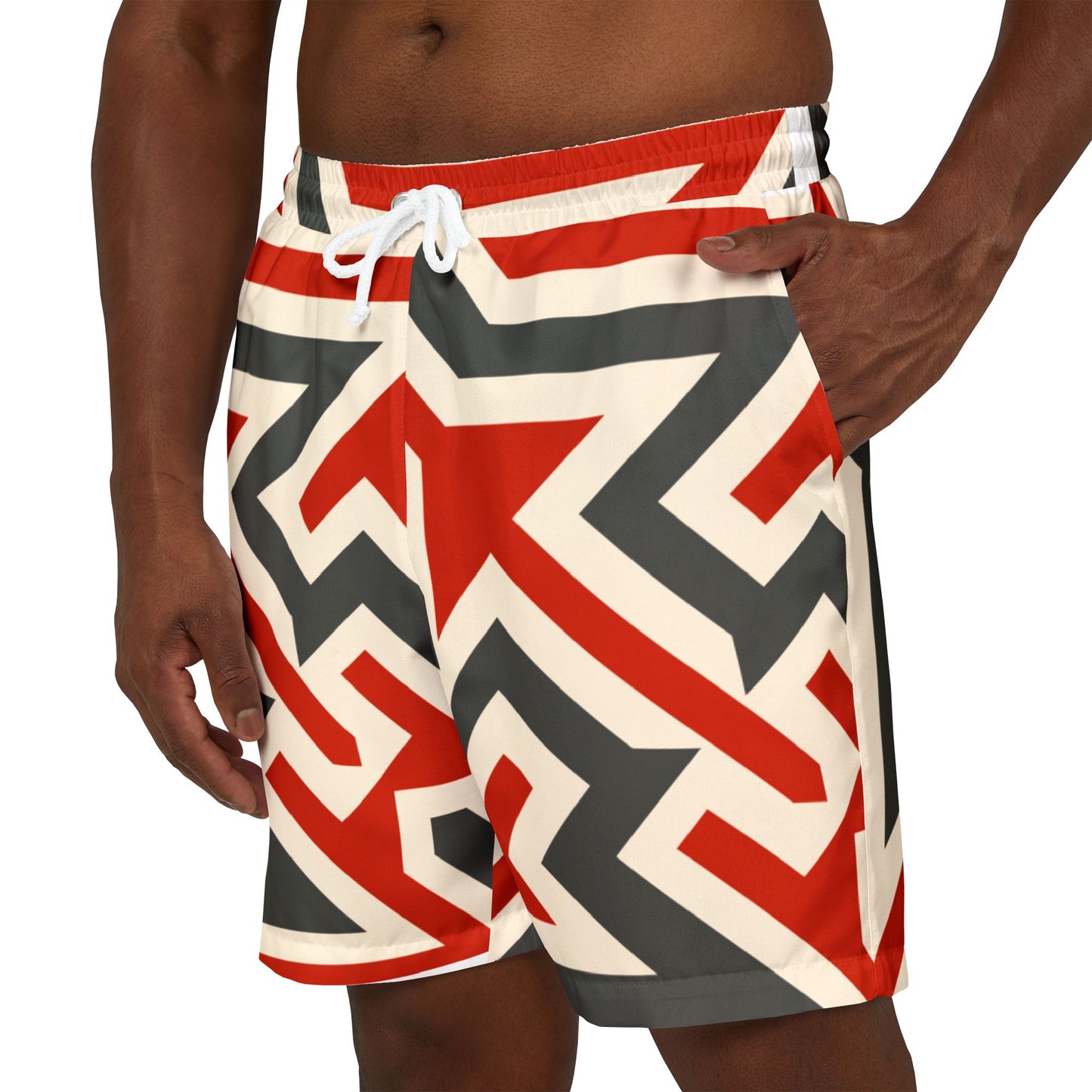 Bold Geometric Unisex Swim Shorts - Stylish Beachwear for Summer Fun