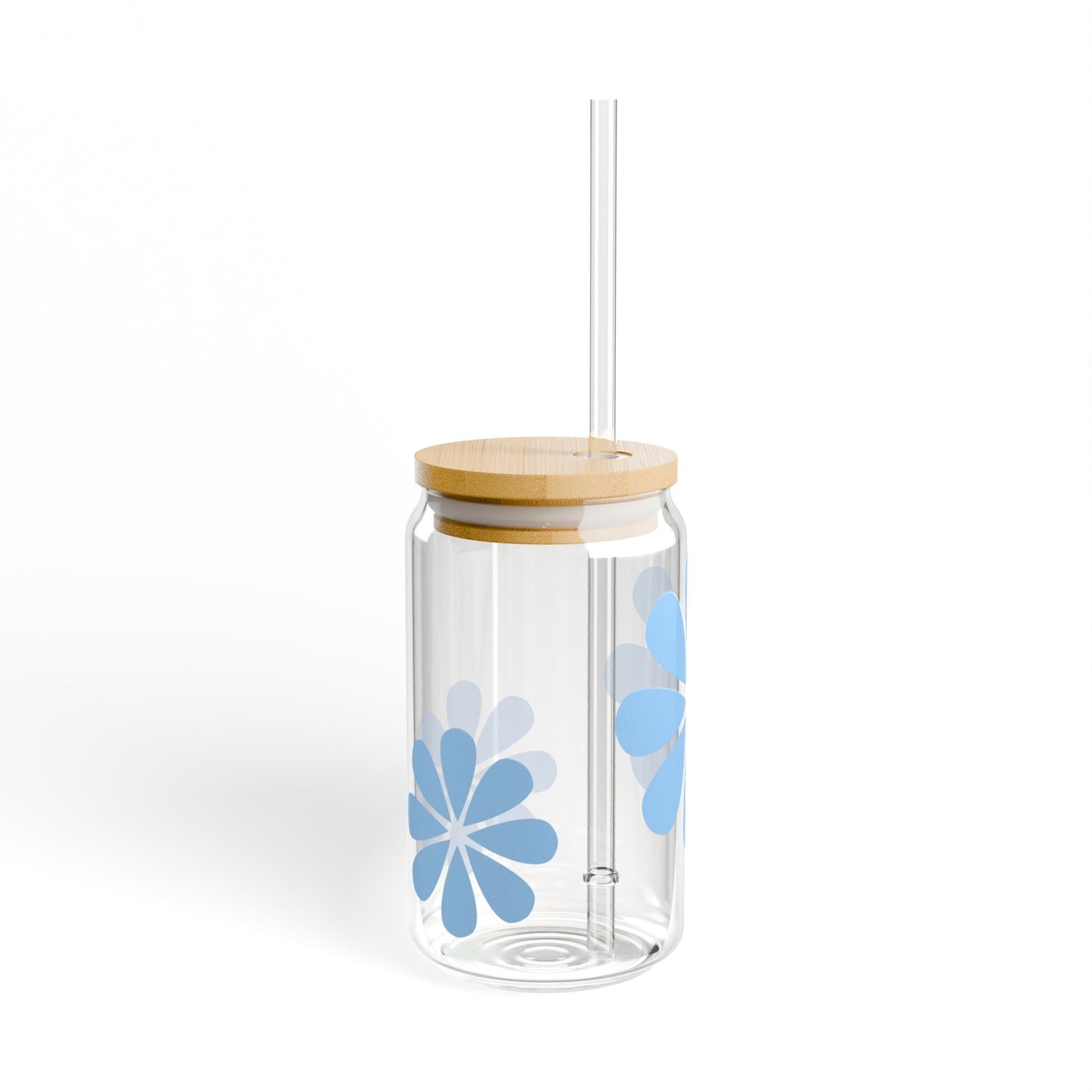 Eco-Friendly 16oz Sipper Glass with Blue Flower Design - Perfect for Hydration and Parties