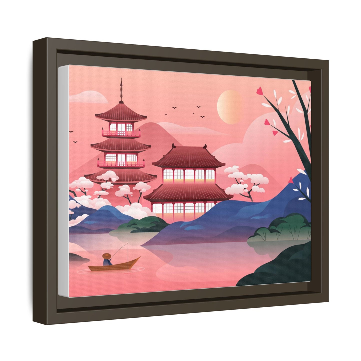 Serene Asian Landscape Framed Canvas | Multi-Color Wall Art Decor