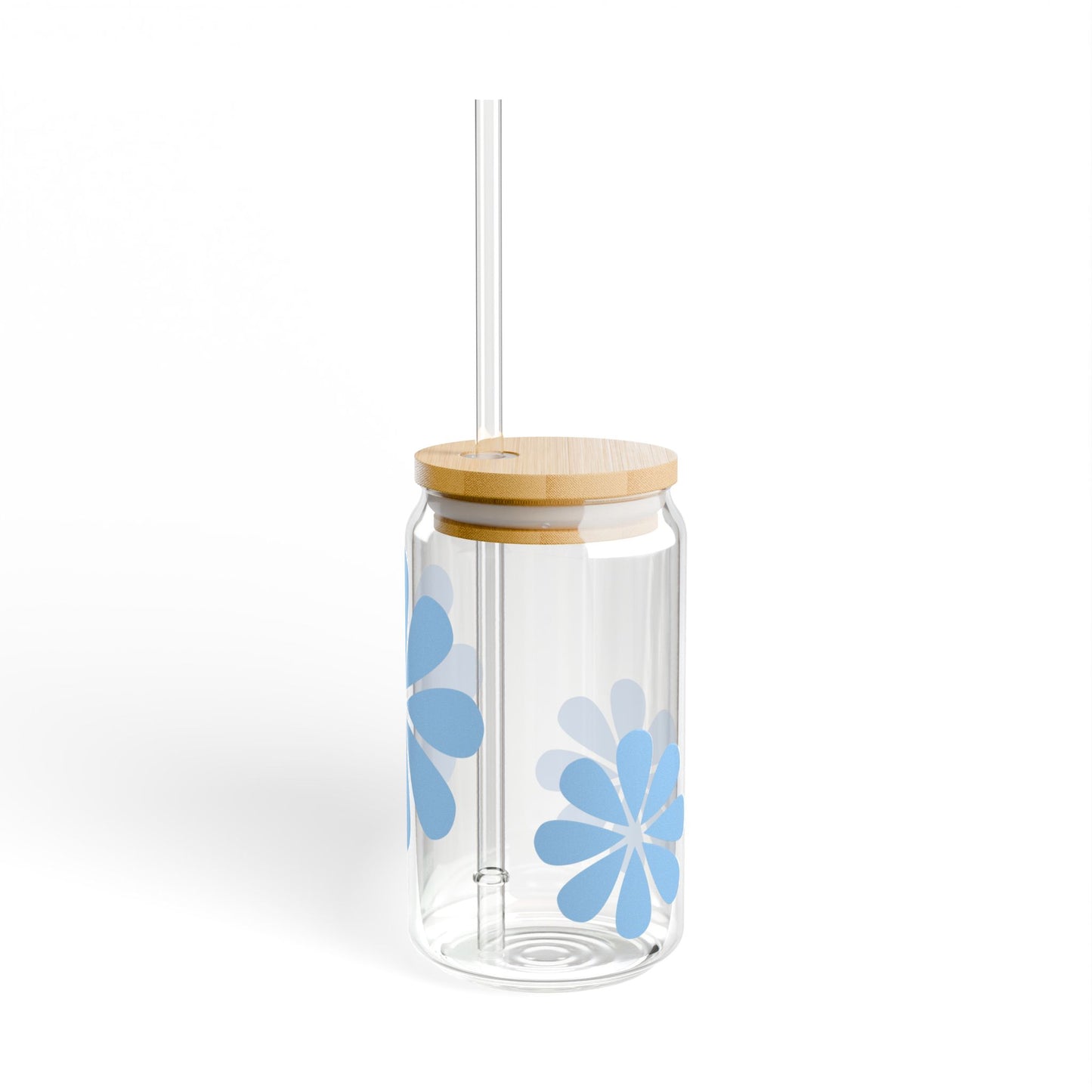 Eco-Friendly 16oz Sipper Glass with Blue Flower Design - Perfect for Hydration and Parties