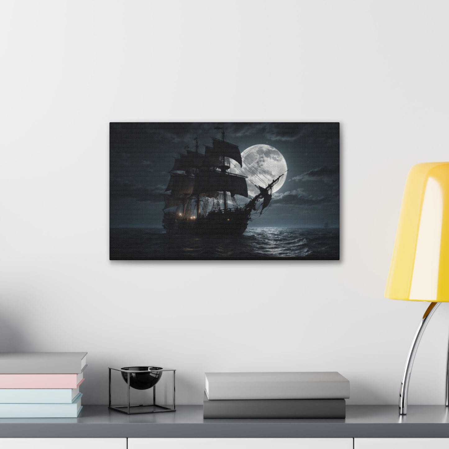 Nautical Canvas Art - Pirate Ship at Moonlight