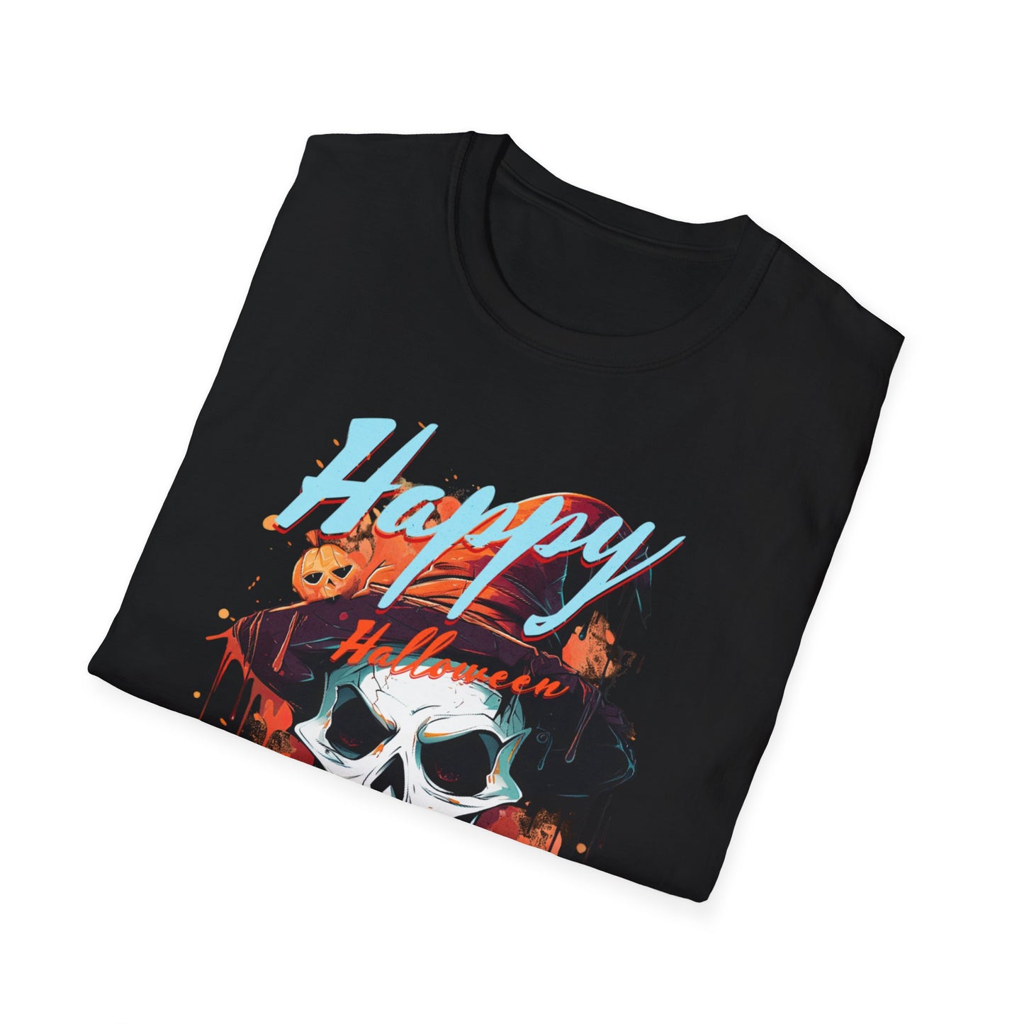 Happy Halloween Skull T-Shirt | Mens Softstyle Tee for Spooky Season