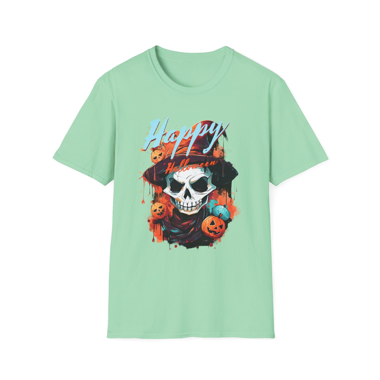 Happy Halloween Skull T-Shirt | Mens Softstyle Tee for Spooky Season