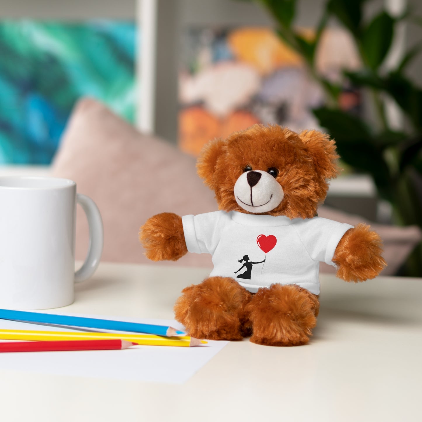 Adorable Stuffed Animal with Heart Balloon Tee - Perfect Gift for Kids