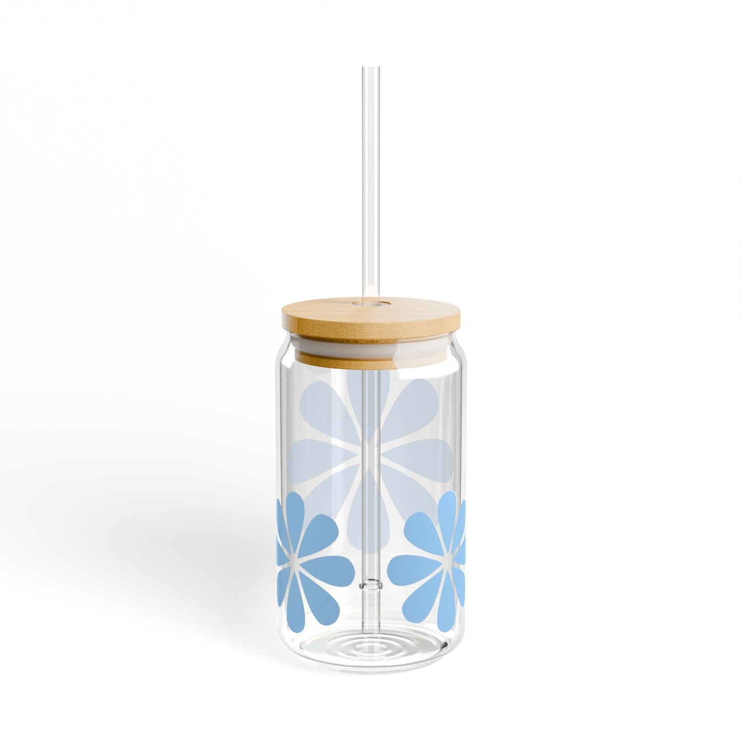 Eco-Friendly 16oz Sipper Glass with Blue Flower Design - Perfect for Hydration and Parties