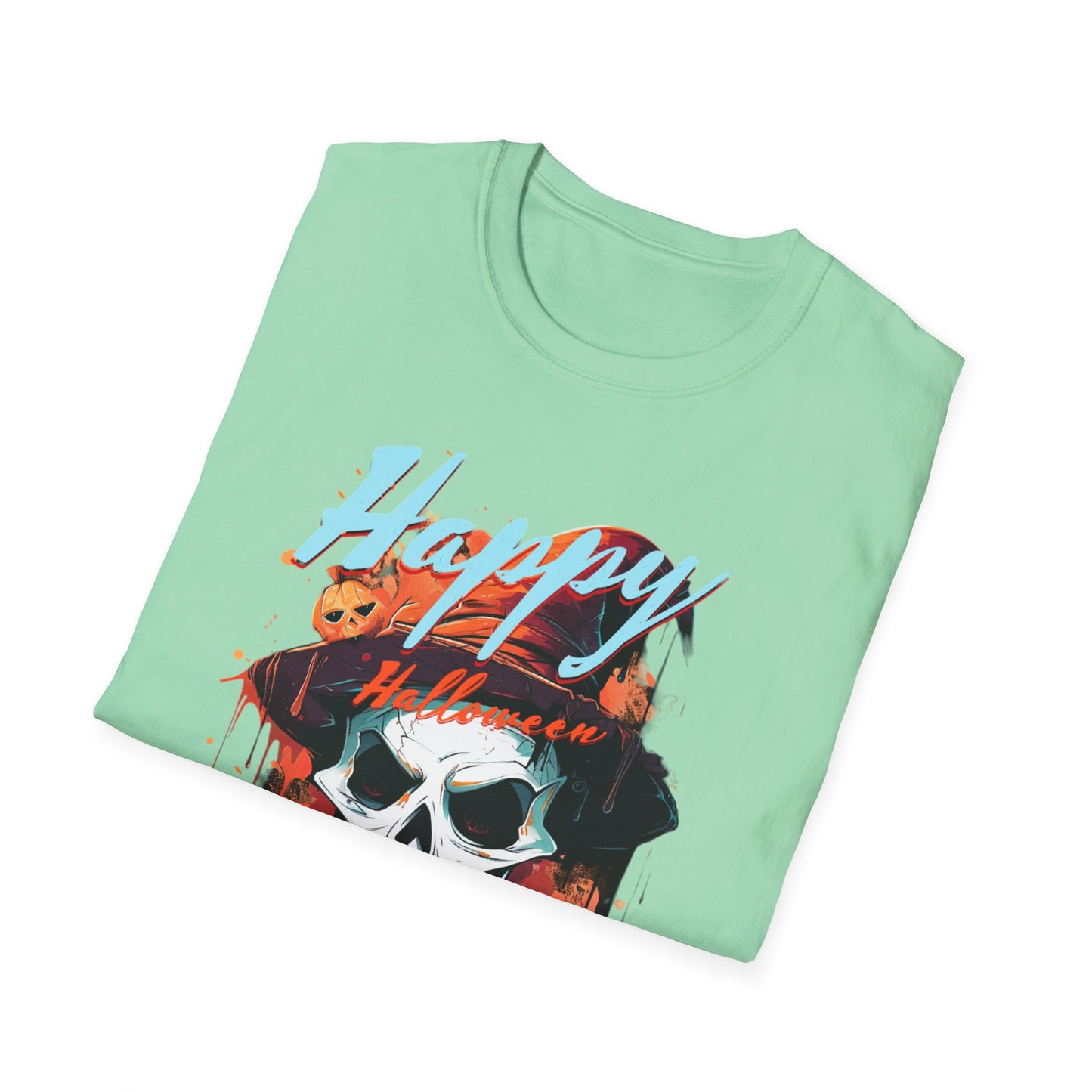 Happy Halloween Skull T-Shirt | Mens Softstyle Tee for Spooky Season