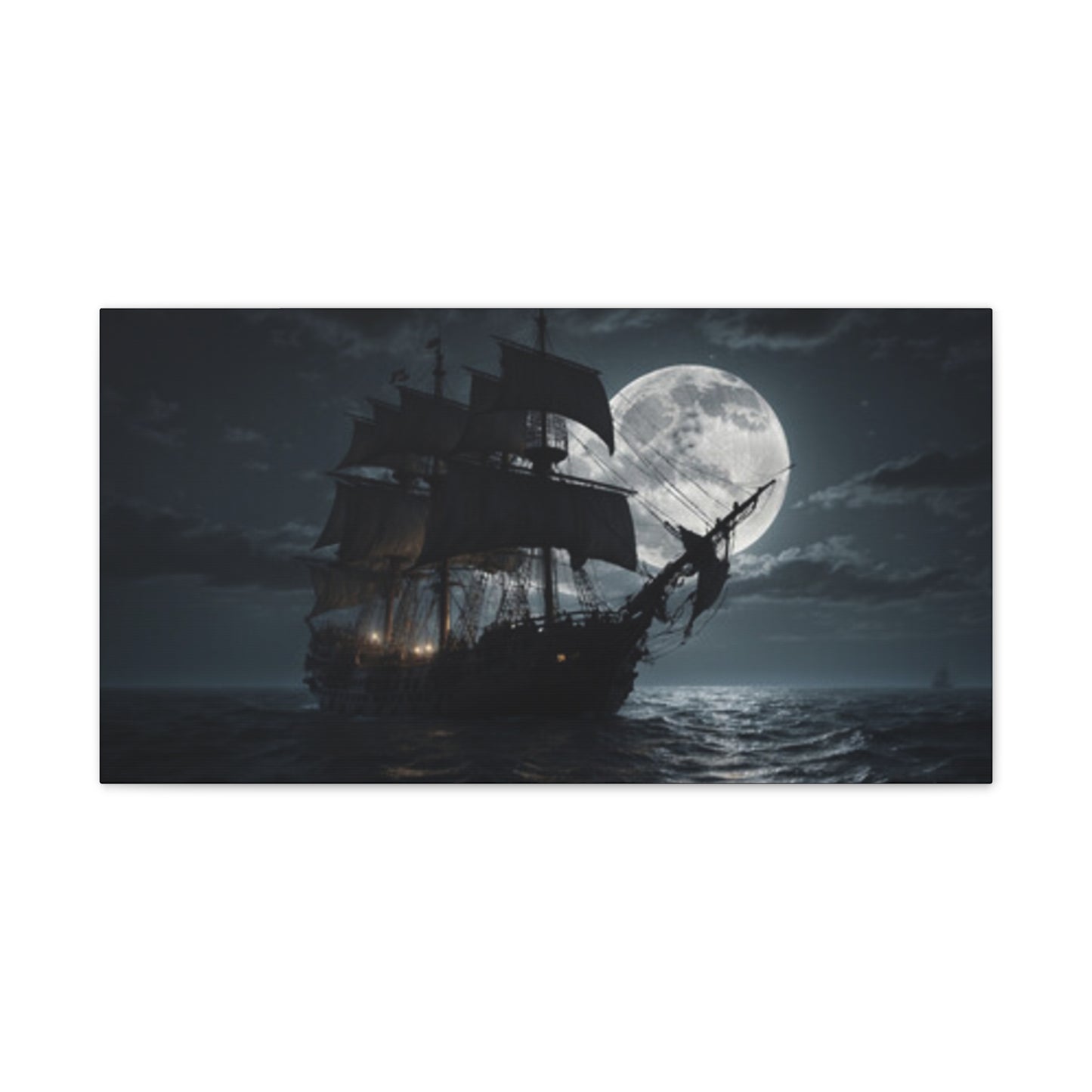 Nautical Canvas Art - Pirate Ship at Moonlight