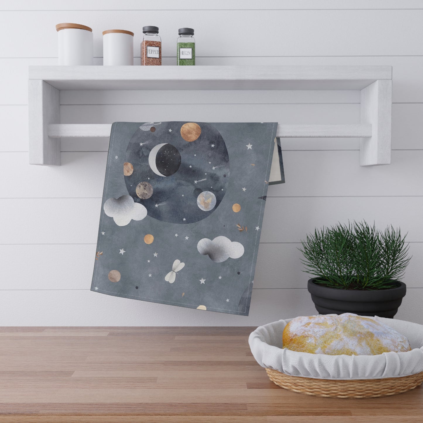 Celestial Bunny Tea Towels - Whimsical Cosmic Cotton Kitchen Towels